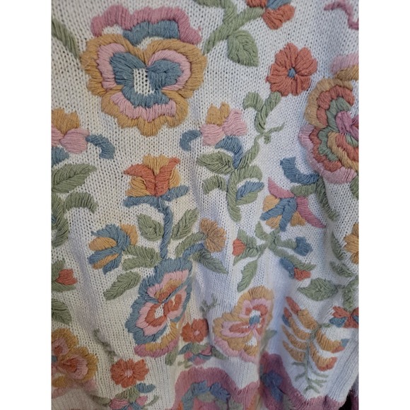 Embroidered Floral Colorful Crew Neck‎ Sweater - Picture 4 of 8